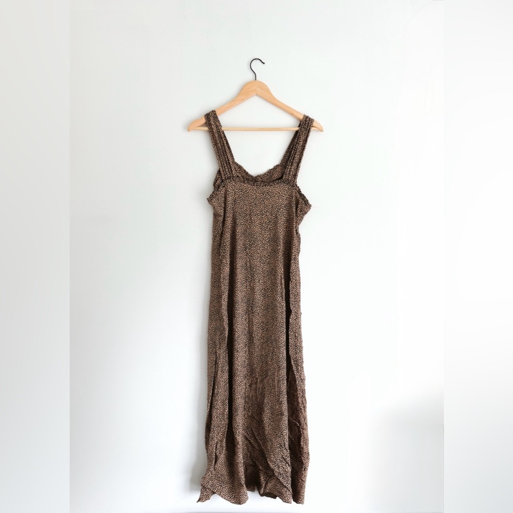 Dex Brown Leopard Dotted Sleeveless Button Down Maxi Sundress - Size Small - Picture 4 of 6
